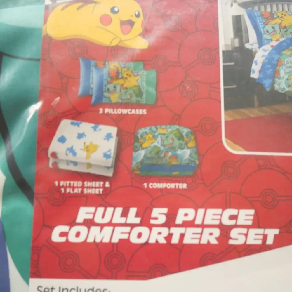 NEW Pokemon 5 Piece Full Double Bedding Set Comforter + Sheets + 2 Pillowcases